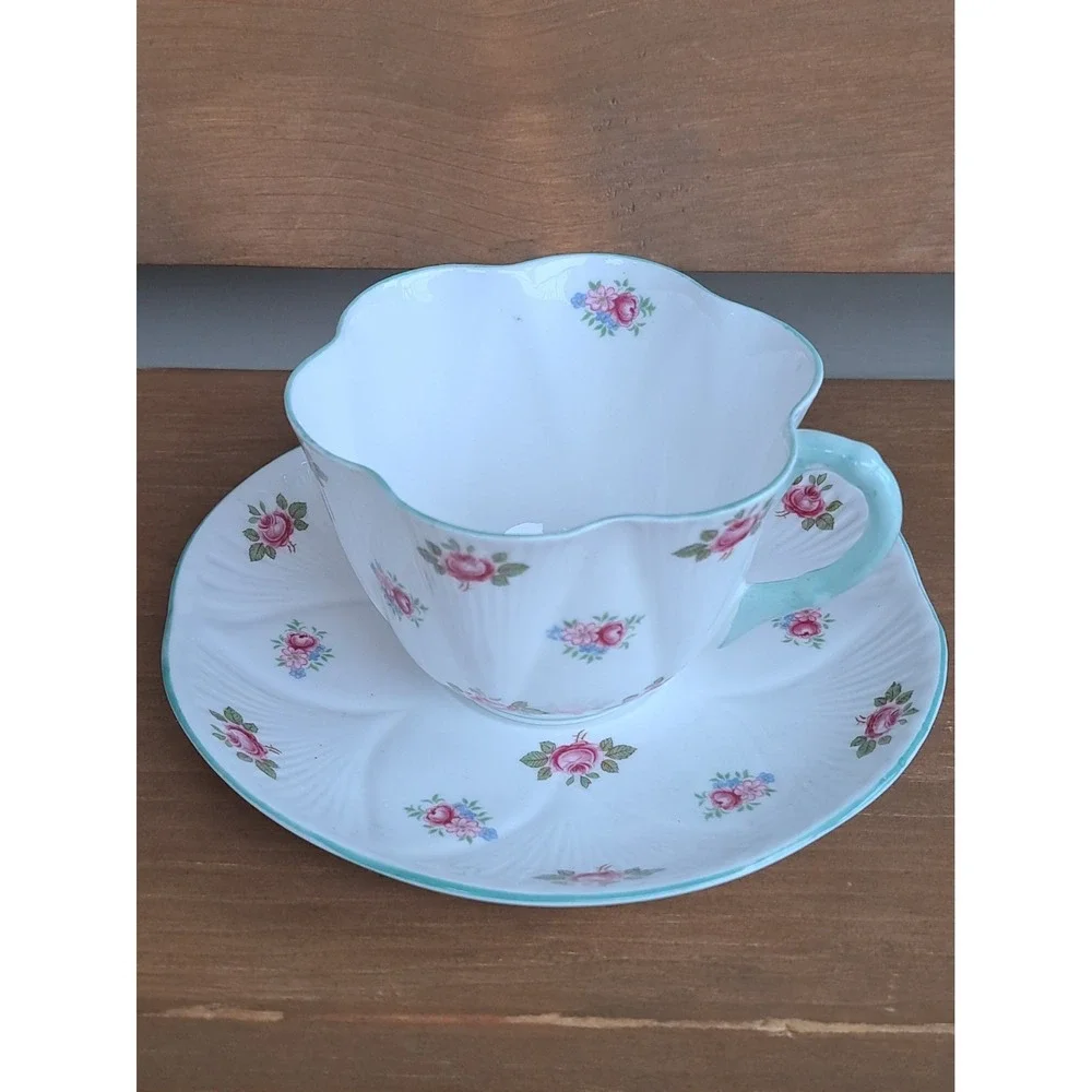 VTG Shelley Rosebud England Fine Bone China Teacup And Sauser